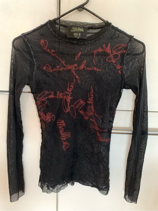 Jean Paul Gaultier Tops - Jean Paul Gaultier Maille Archival Vintage Embroidered Mesh Top Cursive Script S
